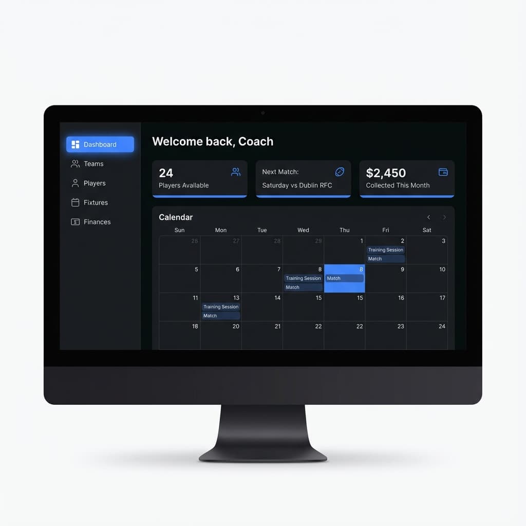 Frostlete rugby club management dashboard showing player development, scheduling, and team analytics